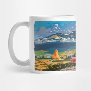 Vintage travel camper country landscape poster Mug